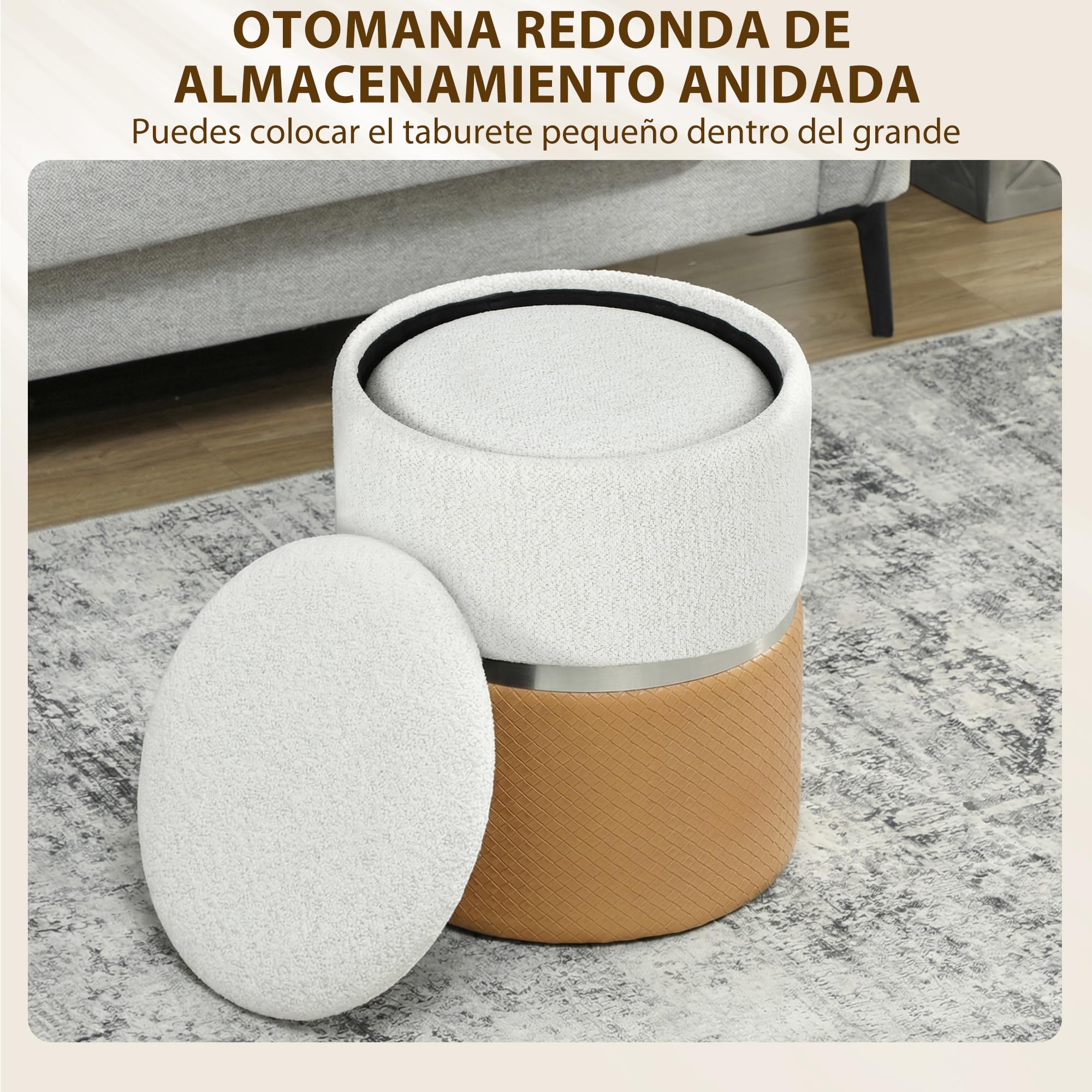 HOMCOM Lot de 2 poufs de Rangement rembourrés, Marron et crème
