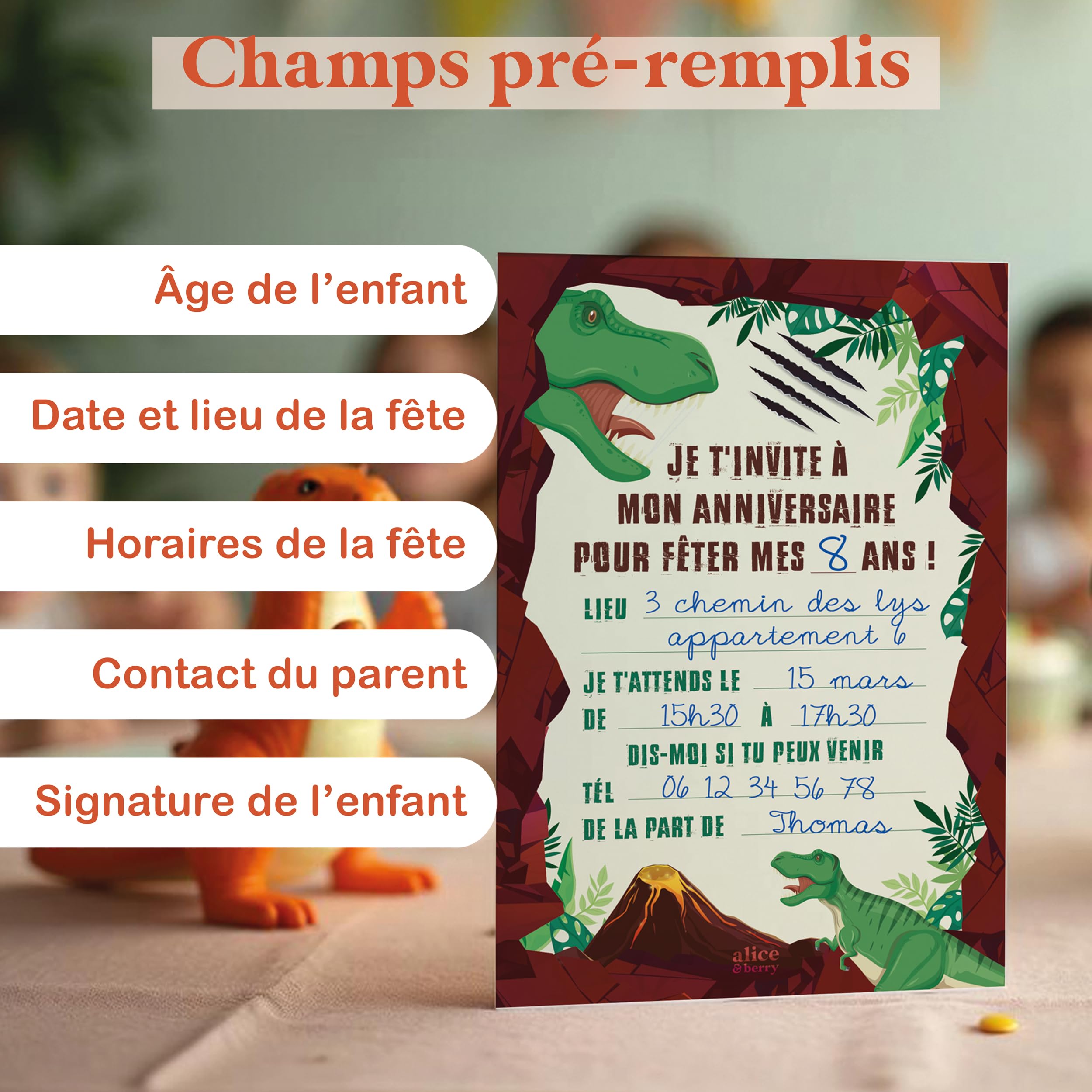 Dinosaurier Geburtstagseinladungen – 10 Karten + Umschläge, Personalisierbar, Für Jungen & Mädchen 5-10 Jahre
