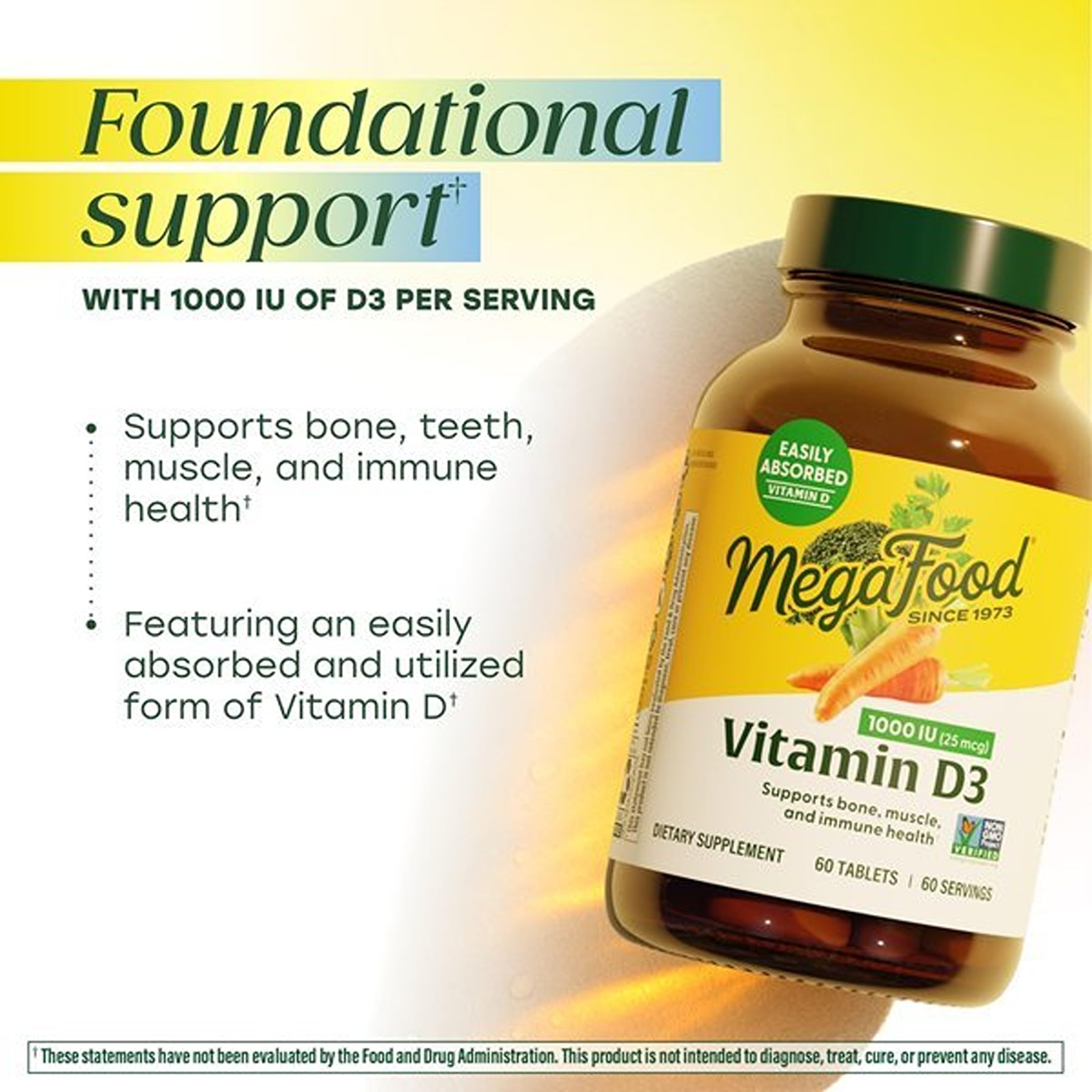 MegaFood Vitamin D3 1000 IU (25 mcg), Bone & Immune Health, 90 Tablets — Amazon image 3