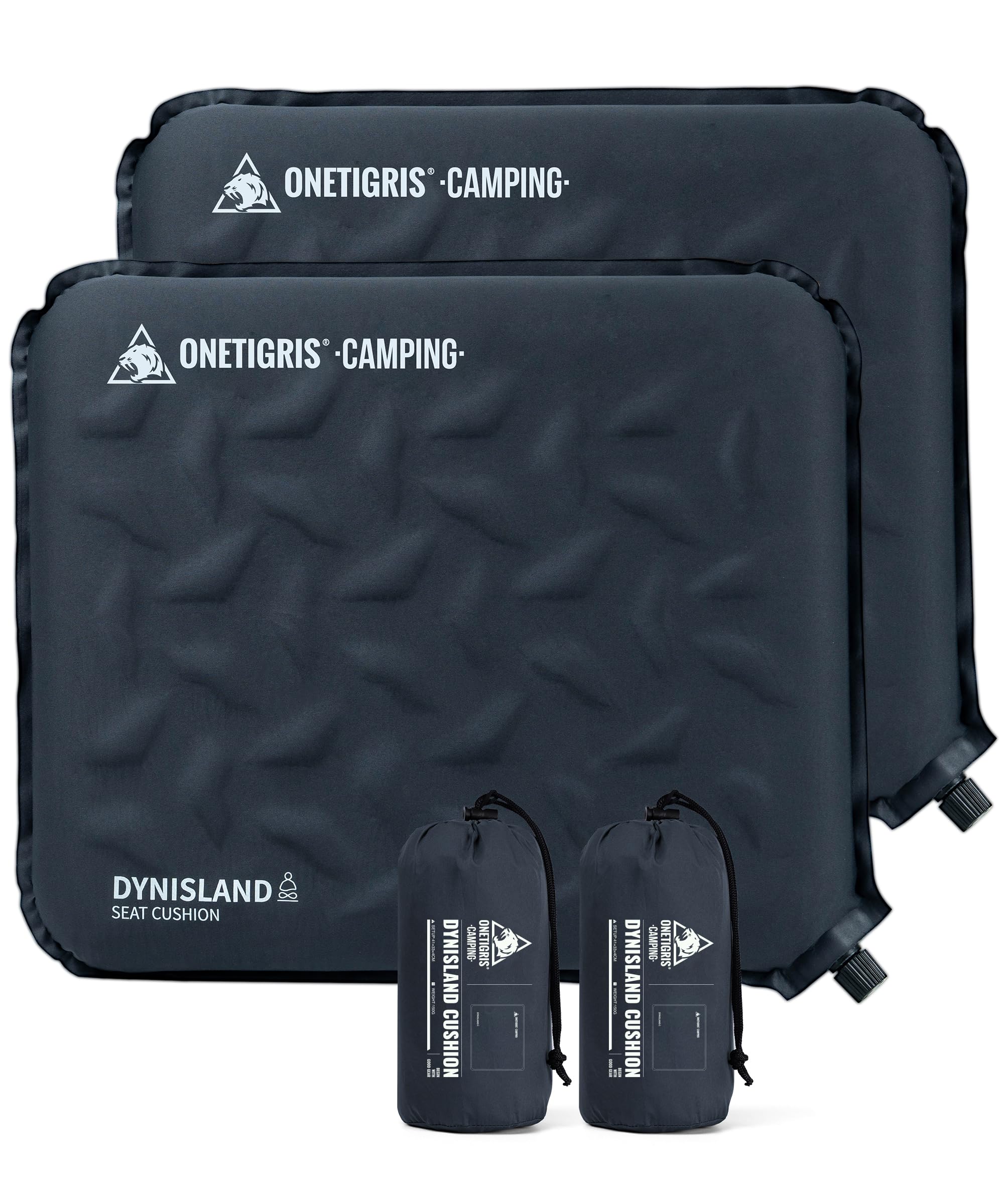 OneTigris DYNISLAND Cojín de asiento autoinflable, 41 x 33 x 4 cm, cojín plegable para exteriores, para camping, ultraligero, 150 g, cojín hinchable para senderismo, picnic y estadio (gris), 2