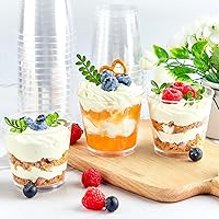 Vista 5 de TOFLEN Paquete de 50 Mini Tazas de Postre de 5 oz con Cucharas, Tazas para Pastel Redondas, Tazas de Servir para Fiestas para Parfait, Aperitivos