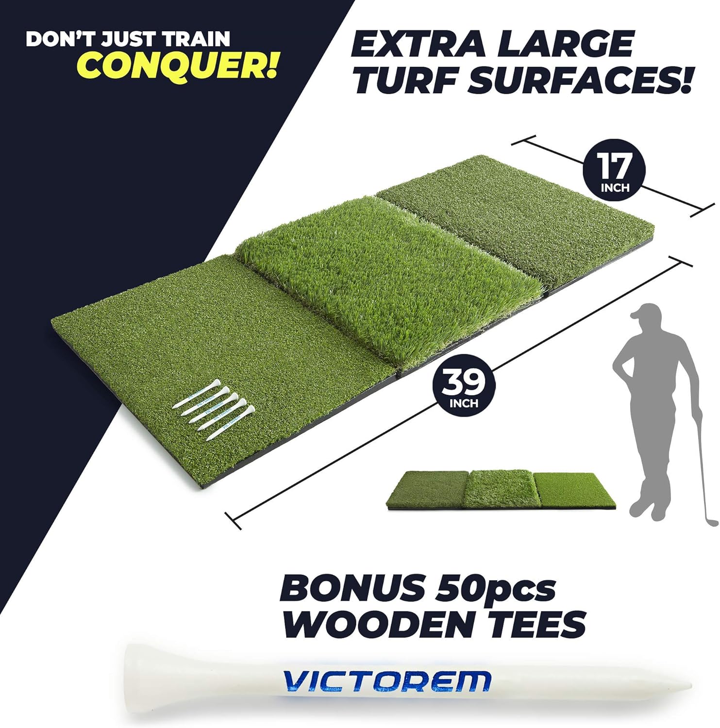 Victorem Golf Mat for Backyard - 17x39 Inch Unfolded, Durable Turf Mat for Indoor or Outdoor Golf Practice, Golf Hitting Mats with 50pcs. Wooden Tees : Sports & Outdoors