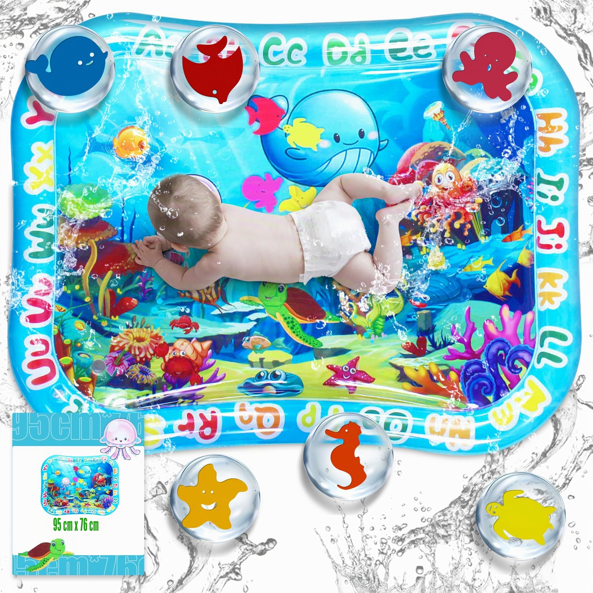 LAOYE Alfombra de Agua Grande XXL para Bebé, Alfombra Bebe Acolchada Juego Acuático para Bebés de 3 6 9 12 Meses, Tummy Time Tapete de Actividades Bebe, Alfombra Sensorial Bebe, Tapete Bebe 95x76cm