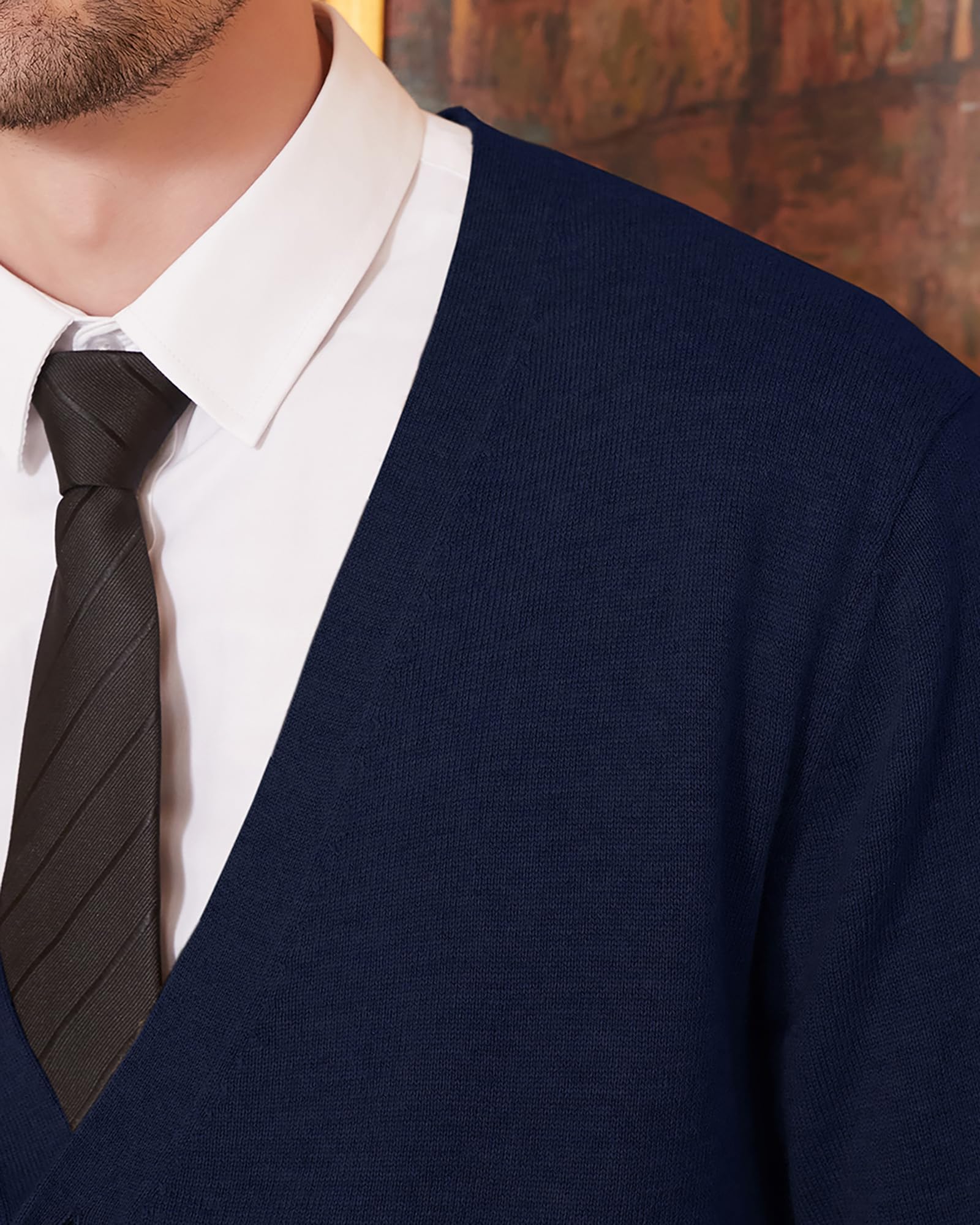 Kallspin Maglione da Uomo Cardigan con Scollo a V in Lana