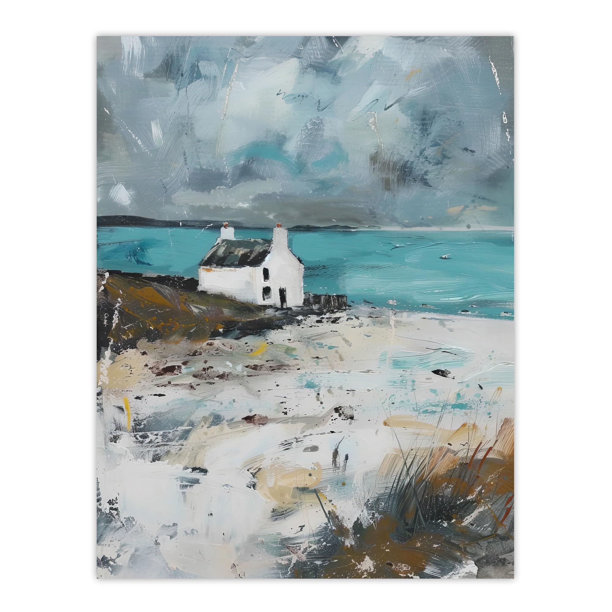 Artery8 Timeless Scottish Cottage on Loch Oil Painting Living Room Large Wall Art Poster Print Thick Paper 18X24 Inch