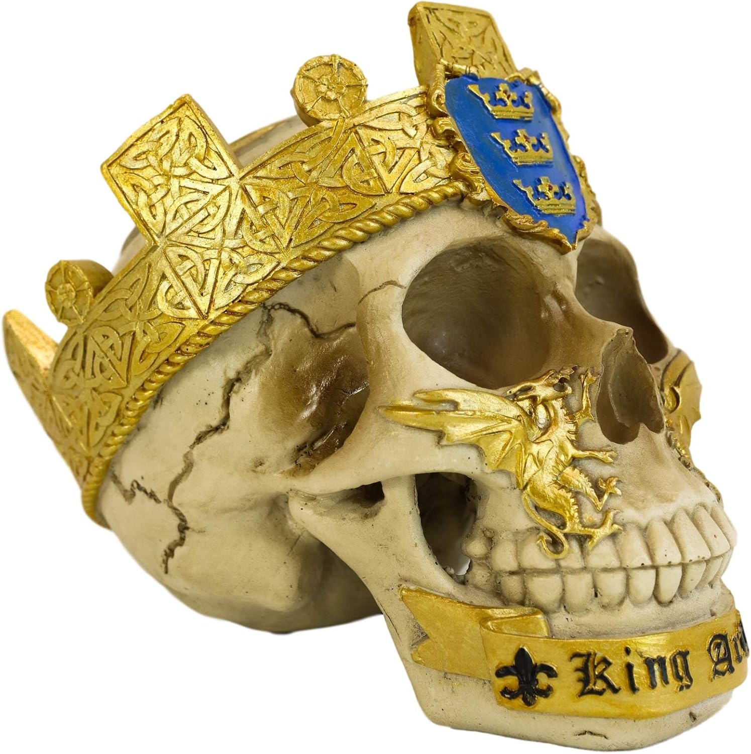 Ebros Gift Matter of Britain King Arthur and The Knights of The Round Table Gothic Skull Statue Medieval Arthurian Legends Skulls Macabre Figurine (King Arthur Pendragon)