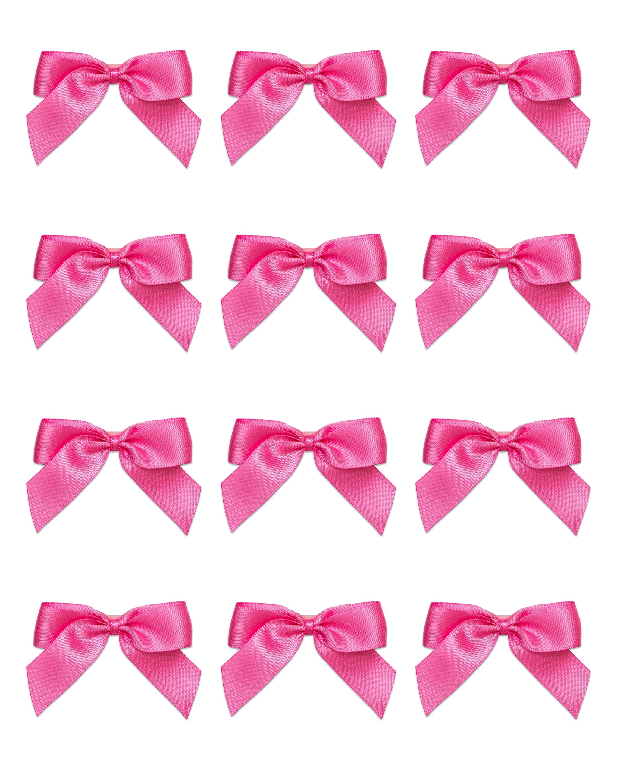 Italian Options Small Satin Ribbon Bows, Self Adhesive Bow Decorations for Crafts, Gift Wrap, Hampers, Hair Bows, Wedding Stationery, Floristry, Christmas, Cakes, Crafting, Hot Pink, 24 Pack, 5 cm — image 1