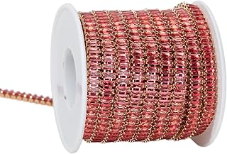 KAOYOO 1 Yards Rectangle Zircon Rhinestones Close Chain Beaded Trim for Sewing Crafts,DIY Decoration(Deep Pink Crystal)