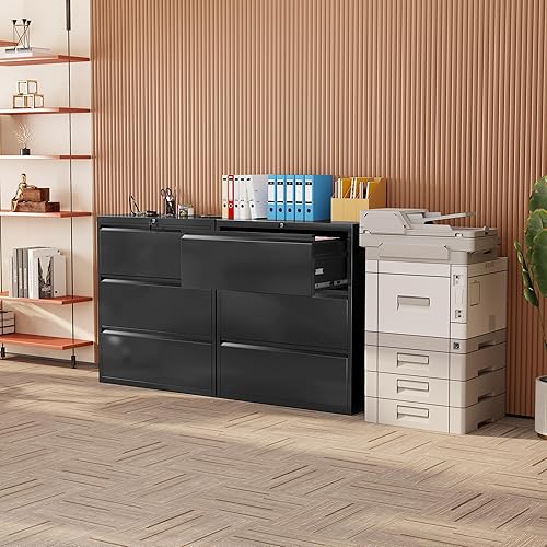 Vista 86 de INTERGREAT Archivador vertical de 4 cajones, archivador de metal negro con cerradura, armarios altos con cerradura con 4 marcos ajustables