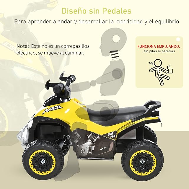 Foto 5 de 8 de HOMCOM Quad Correpasillos para Niños ATV 18-36 Meses Luces Música Amarillo