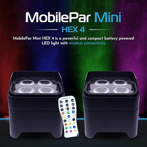 Miniatura 2 de ColorKey MobilePar Mini Hex 4 inalámbrico alimentado por batería RGBAW+UV Uplight DJ Light (CKW-6020B)