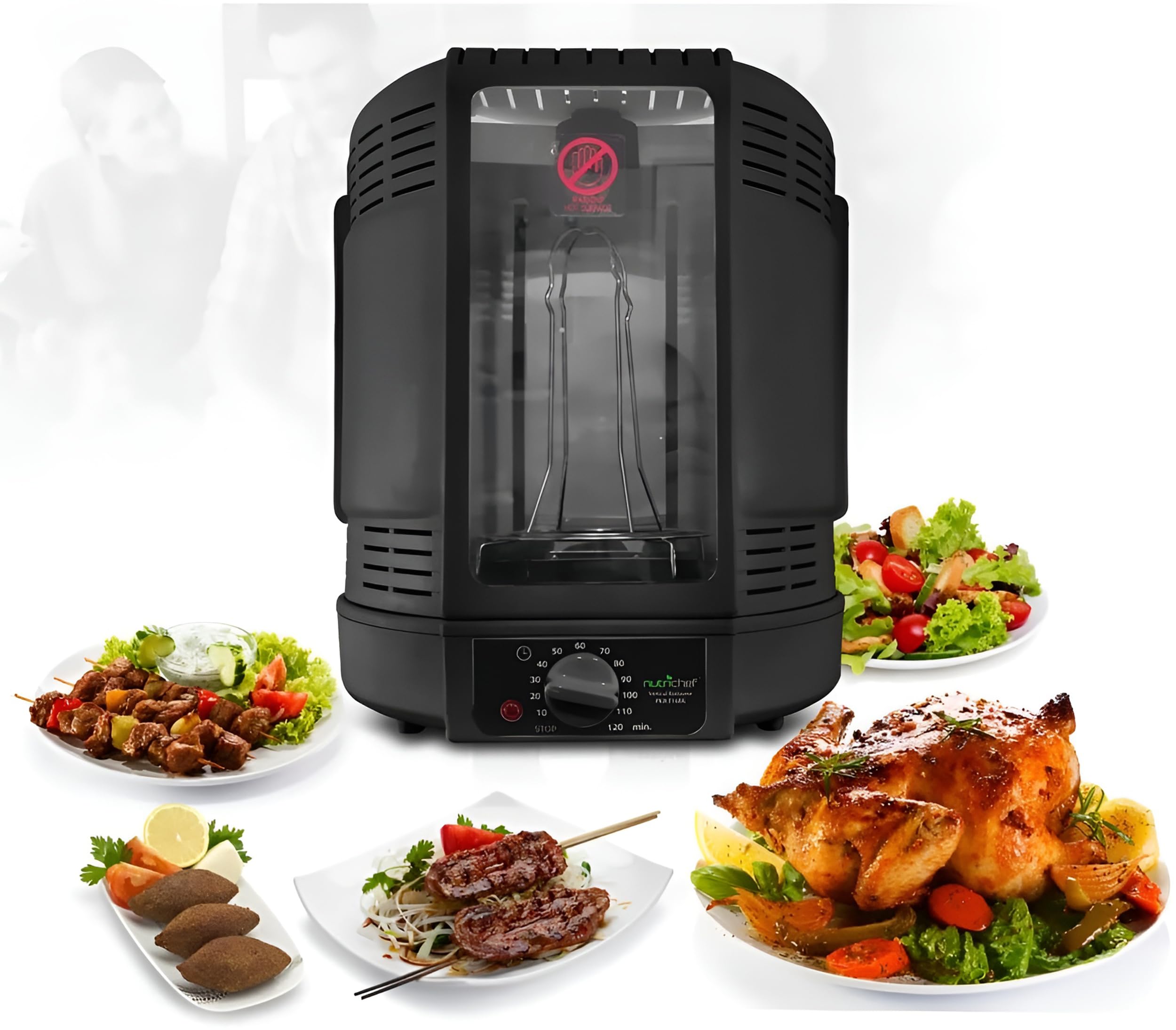 NutriChef Horno Giratorio Vertical de Sobremesa 700W Parrilla Eléctrica Rotativa para Pollo Kebab Shawarma