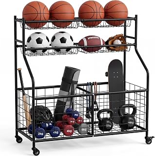 Garvee Ball Storage Cart, Sports Equipment Garage Organizer with Wheels for Sports Gear and Toys, Rolling Indoor/Outdoor Storage Cart