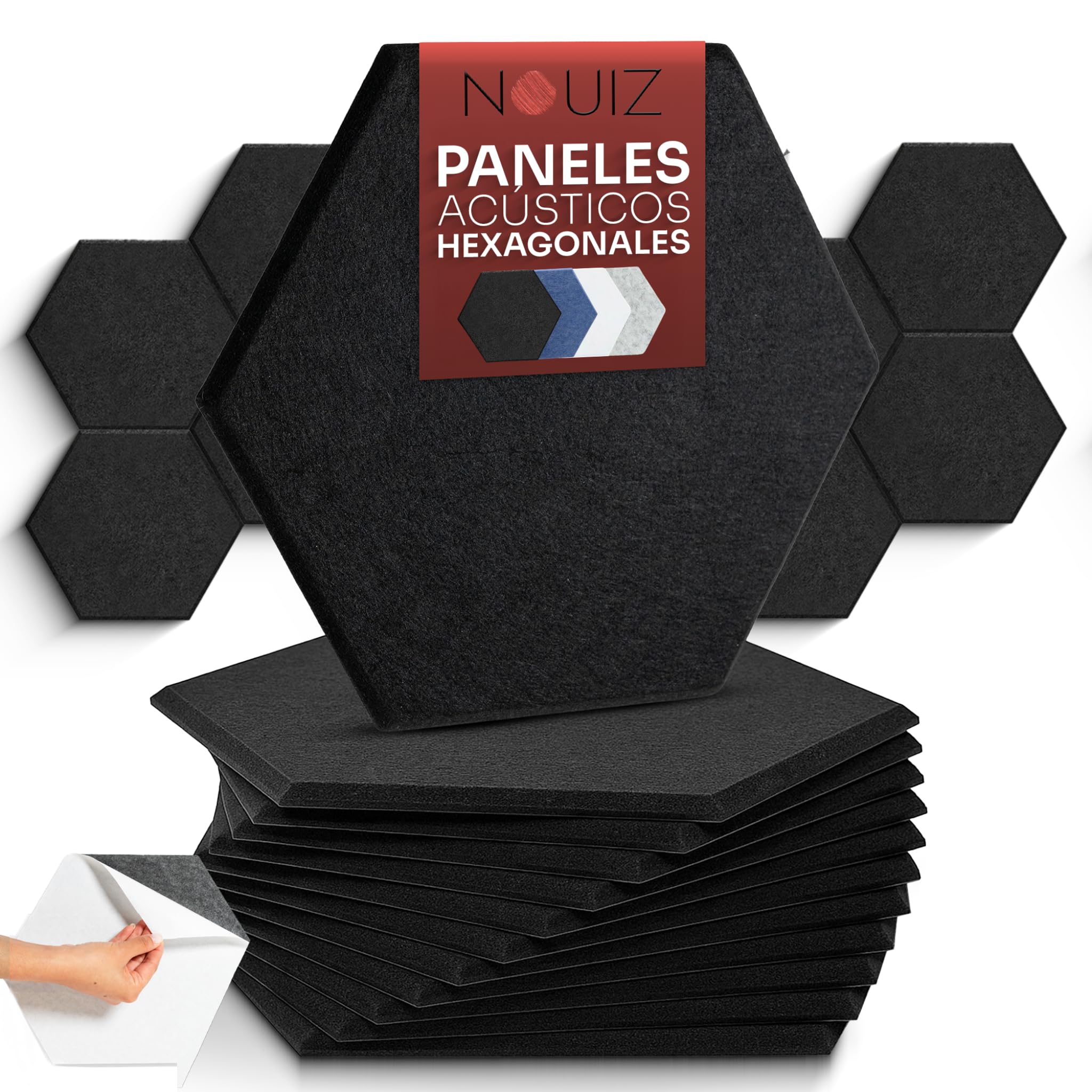 12 Paneles Acústicos Autoadhesivos de Alta Densidad para Pared y Techo, Diseño Decorativo para Reducir Eco en Habitación, para Podcasts, Gaming, Estudio y Oficina (Negro, 30x26cm)