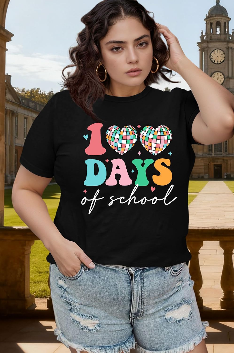 100 Days of School Shirt Women: Plus Size Teacher Shirt 100 Days Gift T Shirts Short Sleeve Tops - Image 6