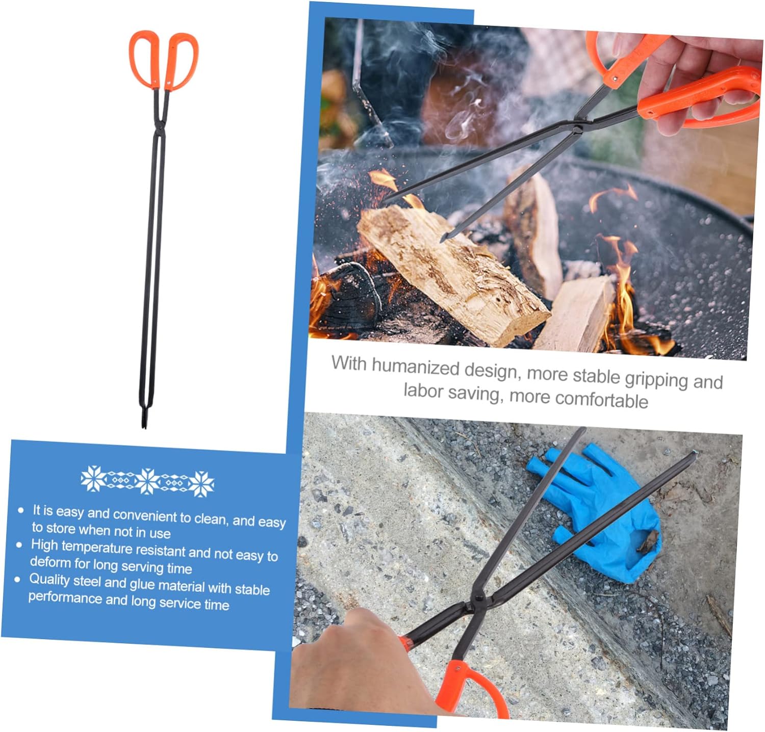 YARNOW 1pc Heavy Duty Firewood Tongs Long Handle Charcoal Clip Garbage Clamp for Outdoor Barbecue Grilling and Fire Pit Use -resistant Design