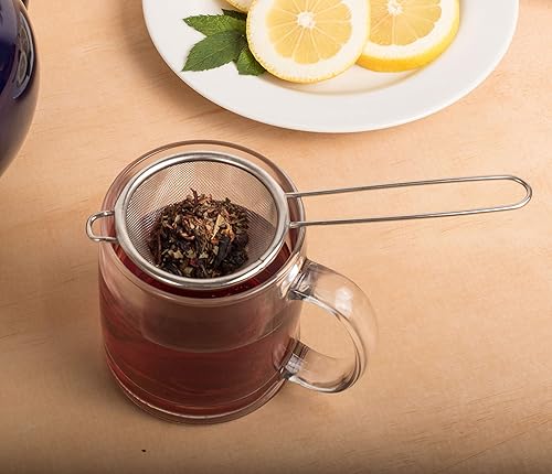 Miniatura 6 de Colador de té HIC amplio con bandeja para goteo incorporada, malla de acero inoxidable 188, 2 in, Plateado