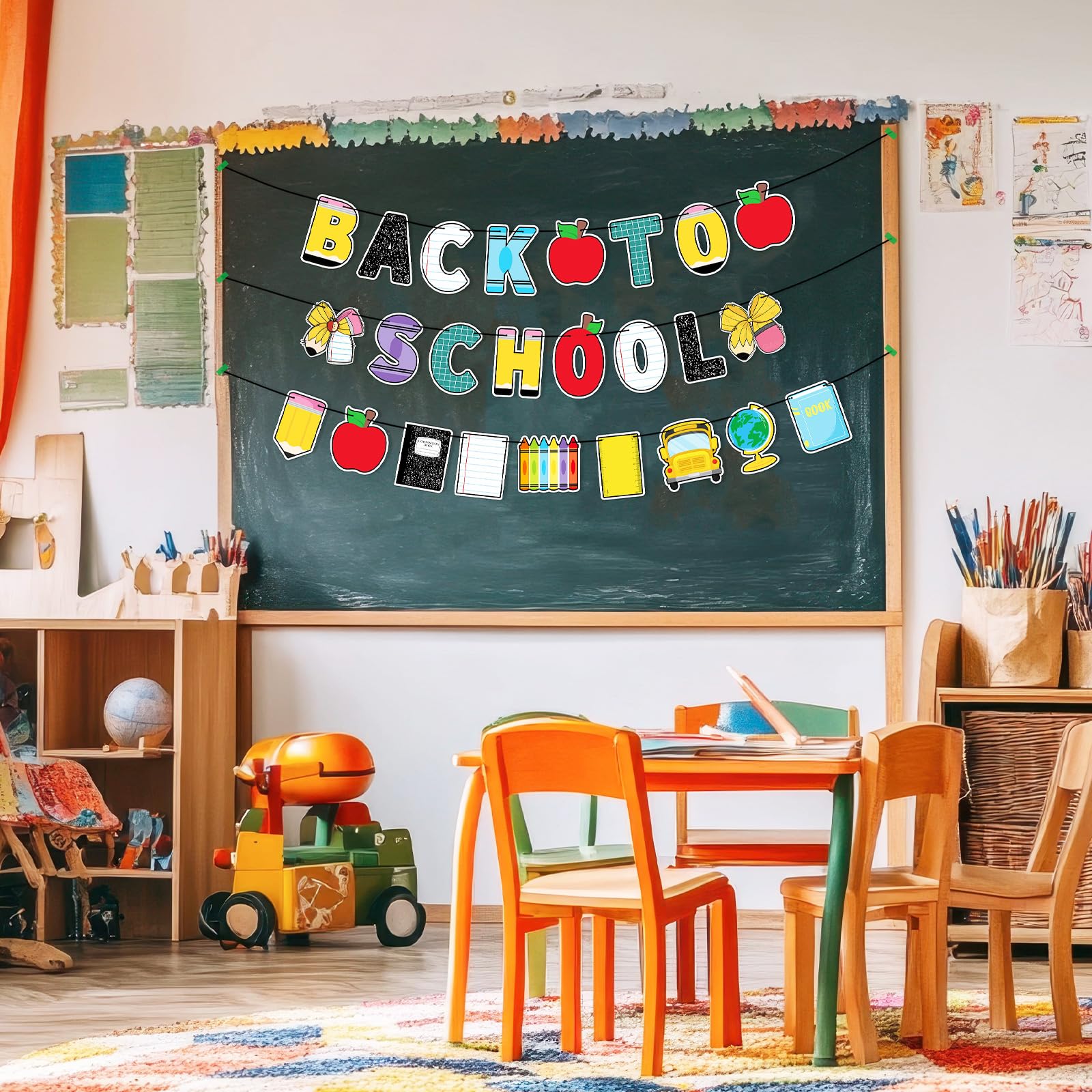 AmazingSpark 3 szt. Powrót do szkoły dekoracje imprezowe wstępnie nawleczone powitalne artykuły pa baner struny zestaw kompozycja notatnik ołówek jabłka girlanda powitalna szkoła znak do
