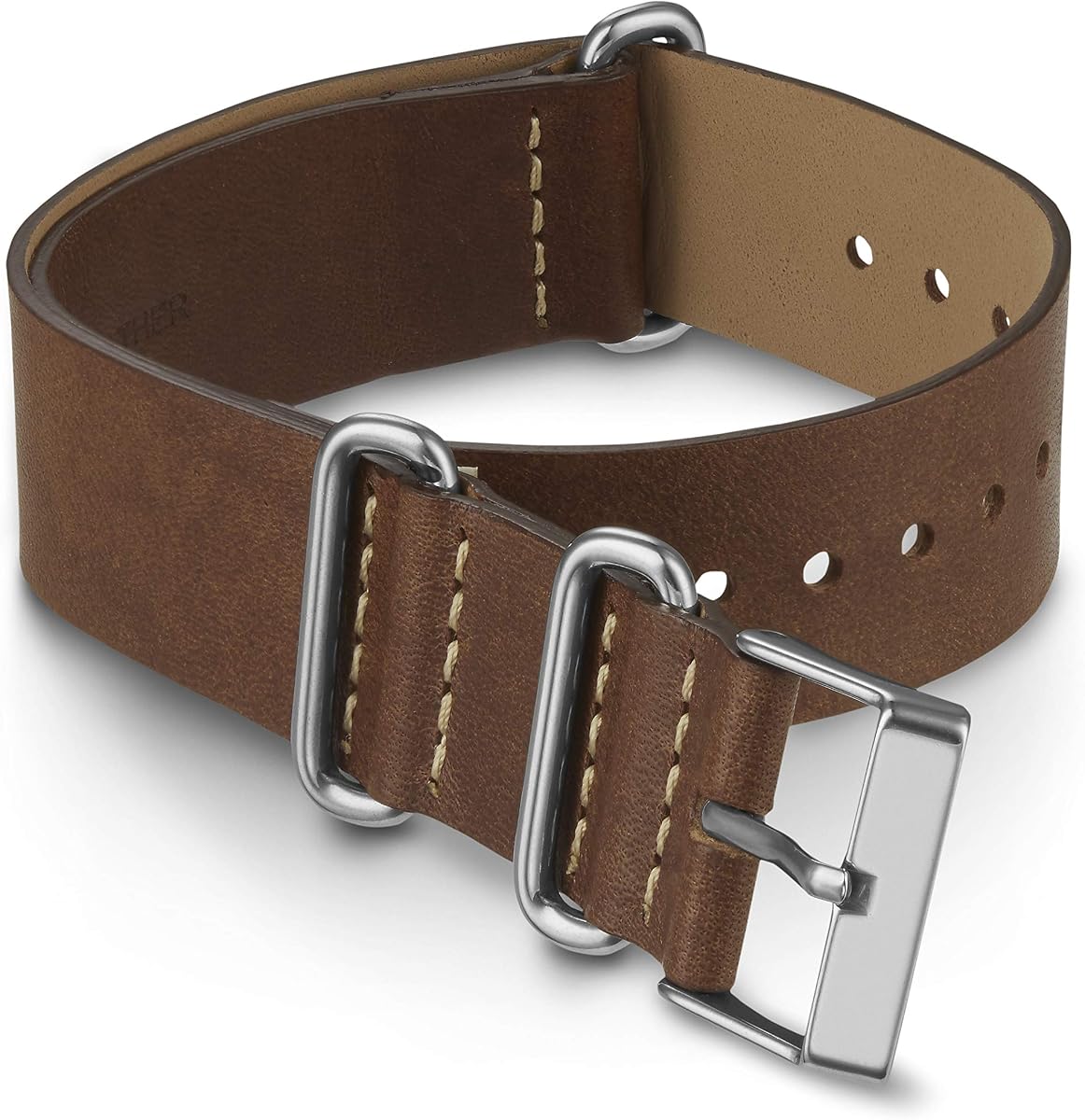 TW7C63000 20mm Brown Double-Layered Leather Slip-Thru Strap
