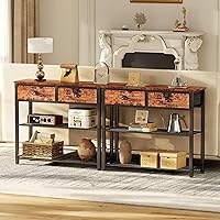 Vista 8 de Furologee Mesa de sofá consola con estante de almacenamiento para entrada, pequeña mesa de entrada de 30 pulgadas con 2 cajones de tela, estantes