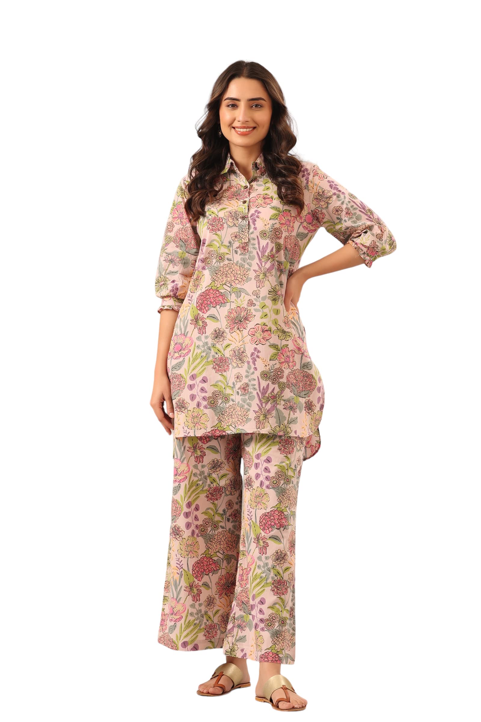 jisora Women's Organic Purple Printed Pure Cotton Pyjama Top Night Suit Set-picture-29