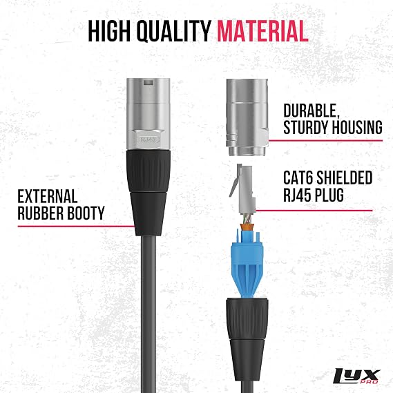 LyxPro 3 ft Shielded Cat6 Ethercon RJ45 Cable, Male to Male, Black