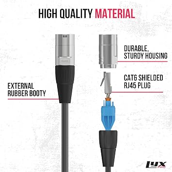 LyxPro 3 ft Shielded Cat6 Ethercon RJ45 Cable, Male to Male, Black