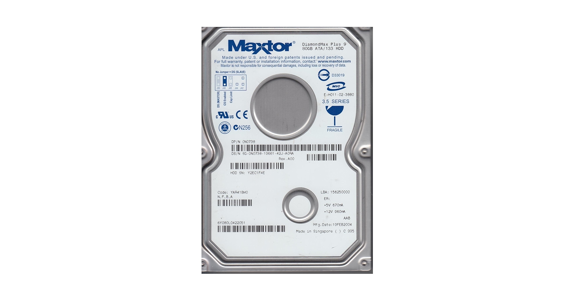 Amazon | 6y080l0、コードyar41bw0、nfBa、Maxtor 80 GB IDE 3.5