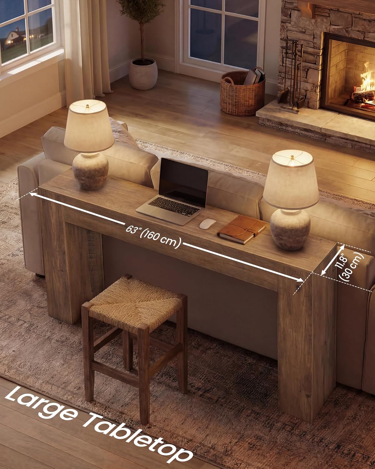 VASAGLE Entryway Table, Long Console Table, Thick Tabletop, Farmhouse Style, for Hallway, Behind the Couch, Living Room, Foyer, Easy Assembly, 11.8 x 63 x 31.5 Inches, Honey Brown ULNT147KB01S