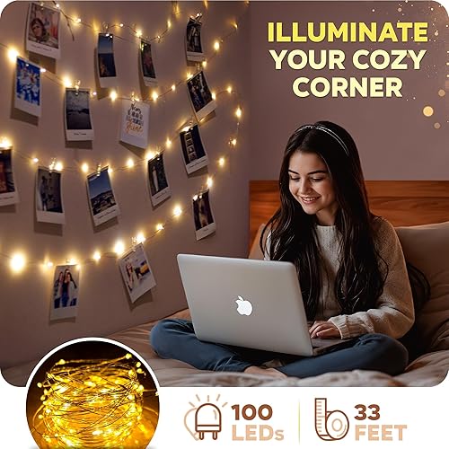 Miniatura 9 de Guirnalda de luces LED (16.4 pies) con 50 clips transparentes para colgar fotos, regalo de Navidad para niñas de 10 a 15 años, ideal como relleno de