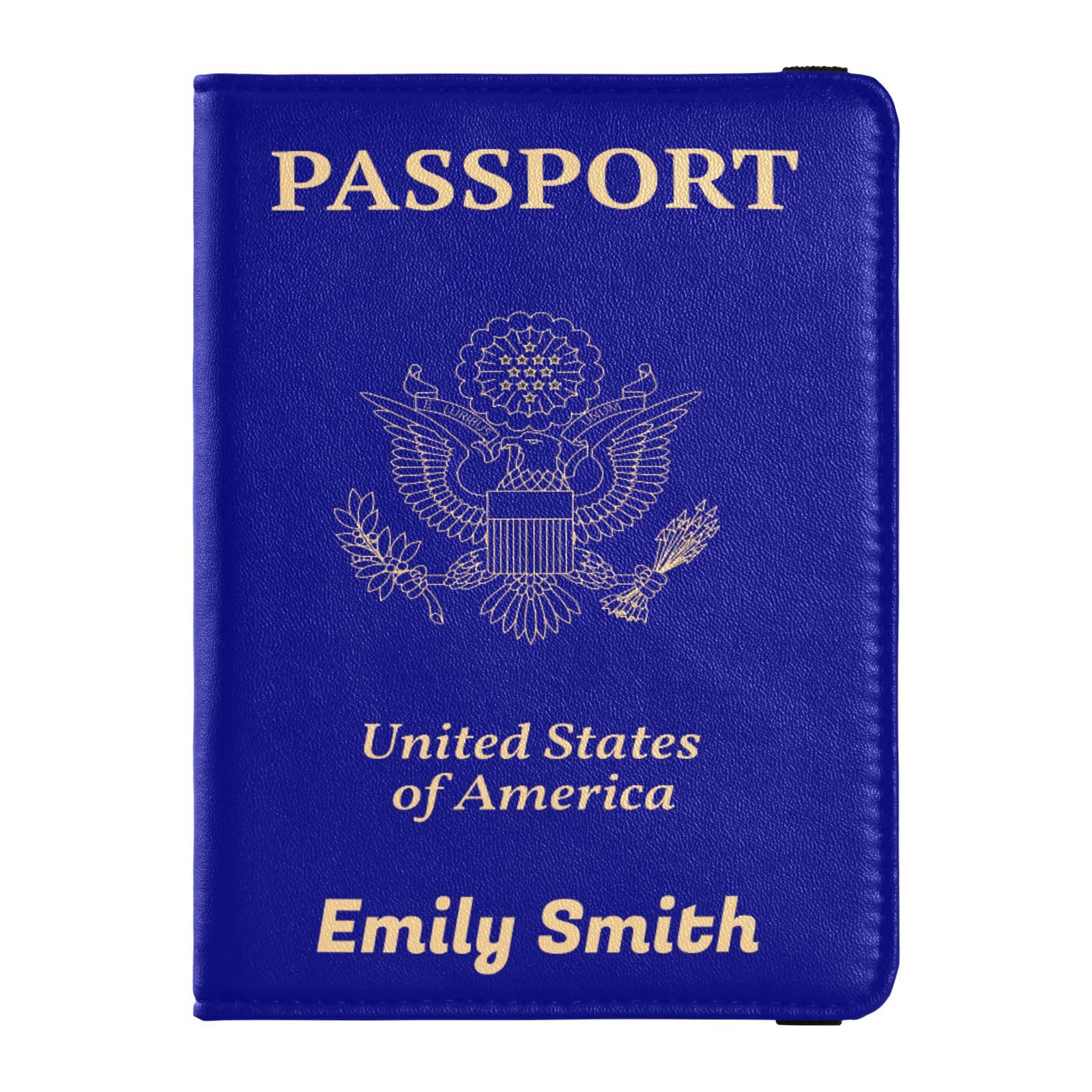 Personalized Passport Holder Cover Wallet Combo Custom Name PU Leather Passport Vaccine Card Protector for Women Men Travel Gift， Navy Blue