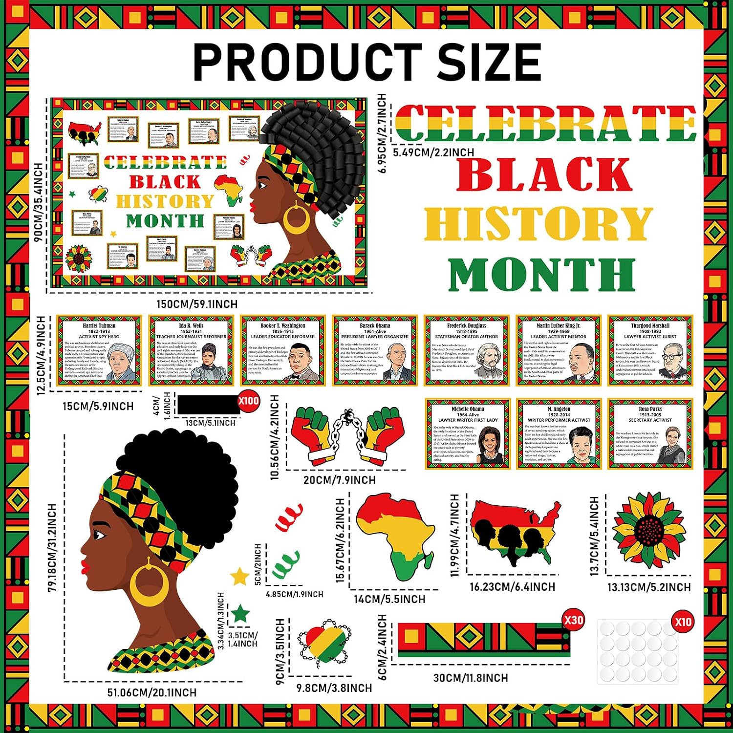 3D Black History Month Bulletin Board Set Famous African American Classroom Decoration Motivational Cutouts Black History Bulletin Board Border for School Classroom Home Party Chalkboard Wall Decor