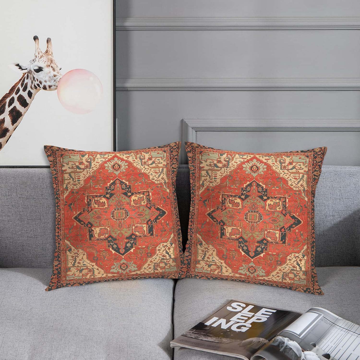 Retro Art Deco Embroidered Polyester Throw Pillow Set