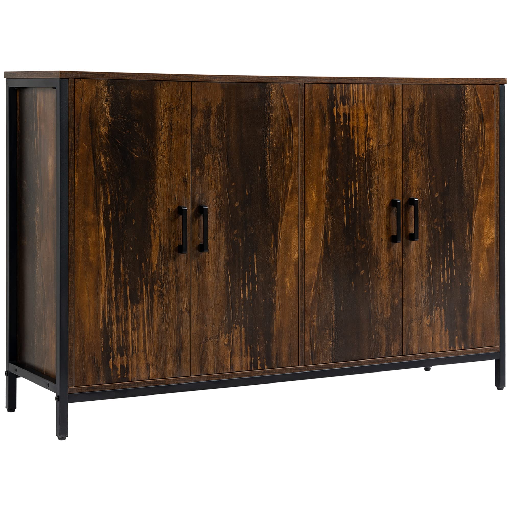 HOMCOM Industrial Buffet Cabinet Sideboard with Doors, Kitchen Storage Cabinet with Adjustable Shelves for Living Room, Bedroom, Hallway, Rustic Brown