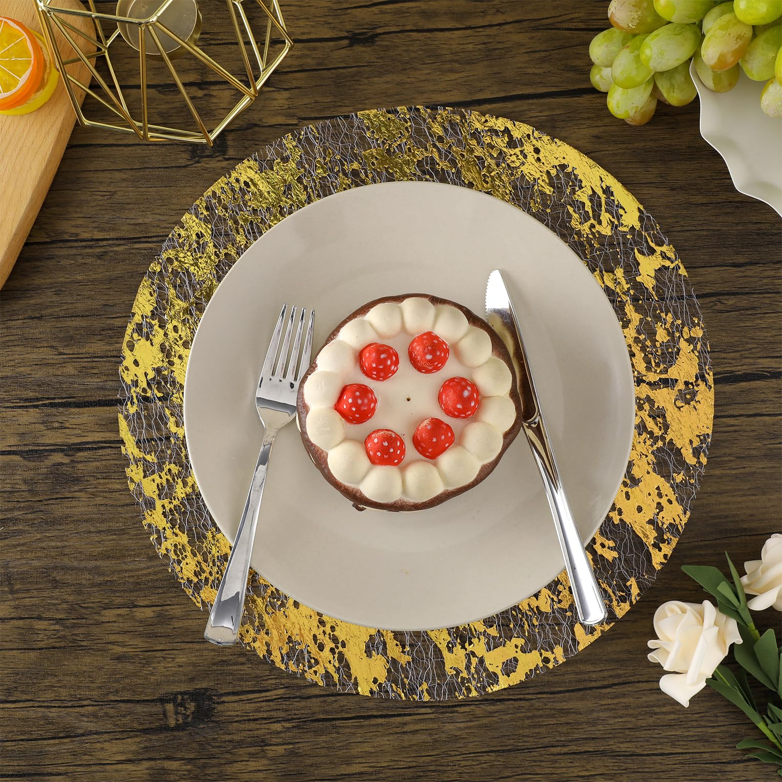 16 tovagliette usa e getta in oro, 35 cm, rotonde, in lamina dorata, in vinile, color oro, per tavolo da pranzo, matrimonio, decorazione natalizia