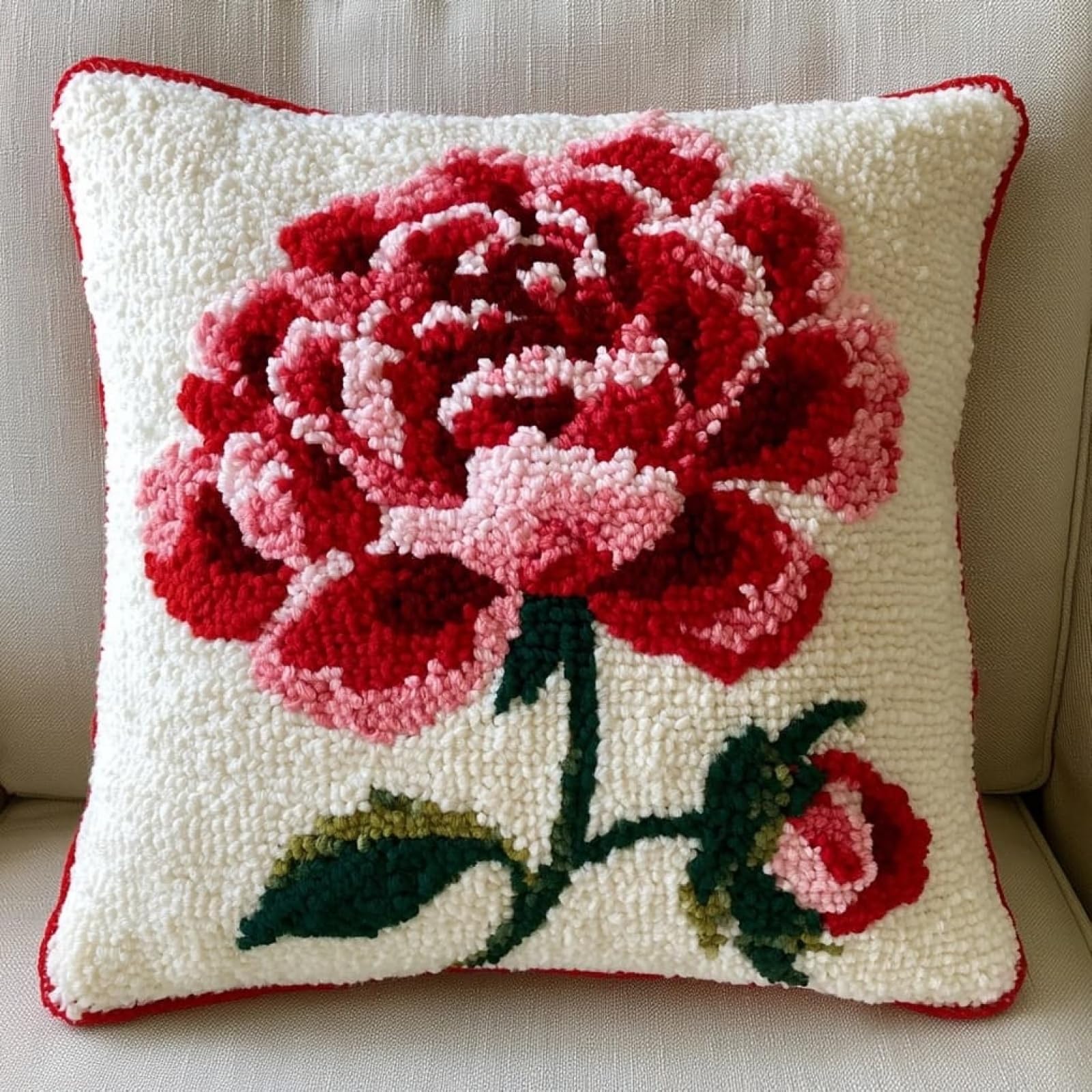 AxiangziK DIY Latch Hook Pillow Kit,Peony