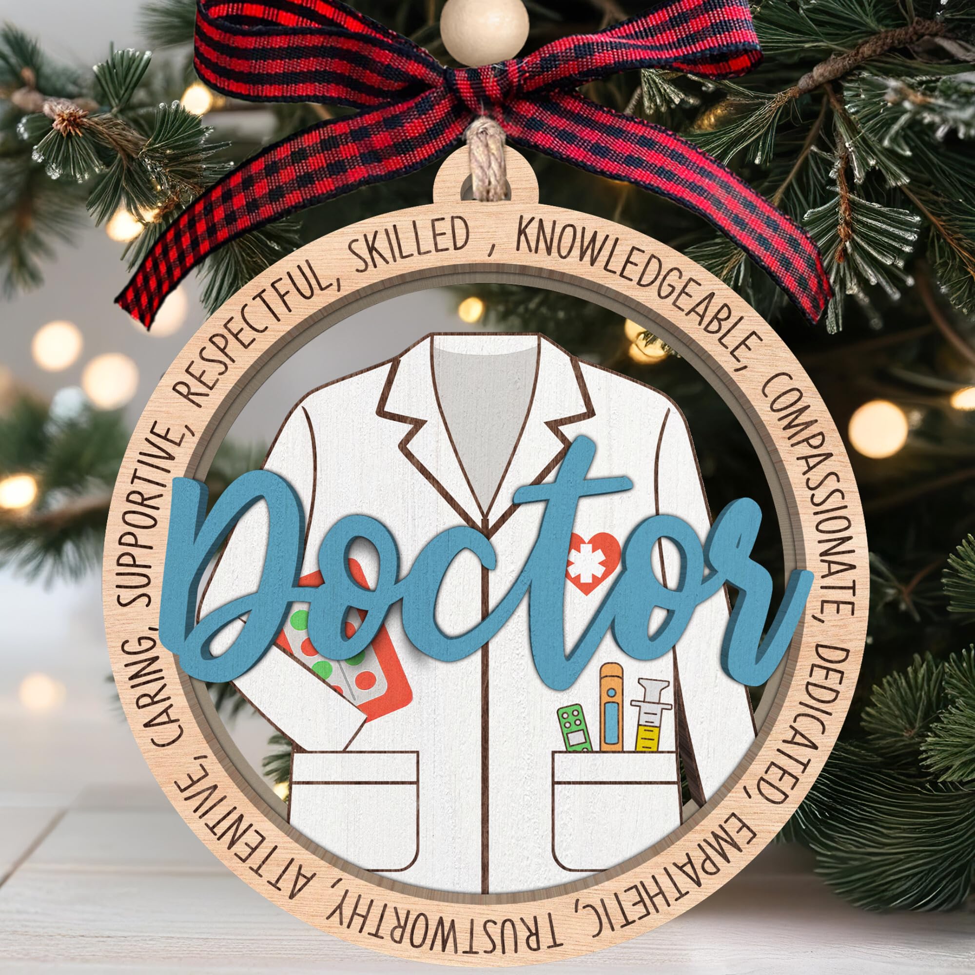 MAPDTWO Doctor Ornaments for Christmas Tree - Doctor Christmas Ornament - Gifts for Doctors - Doctor Gifts for Women, Female - 2 Layered Wood Thank You Appreciation Ornament 2025