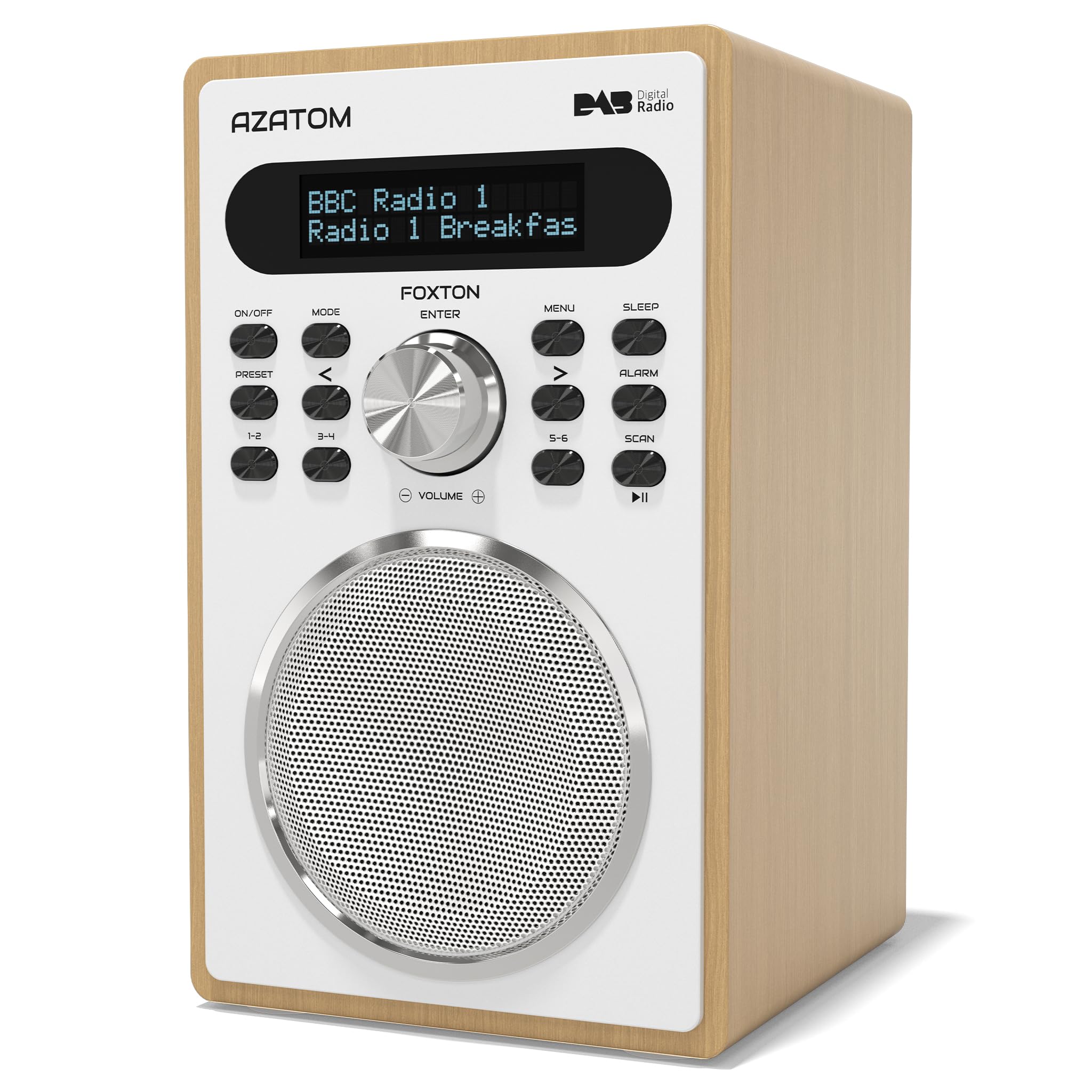 DAB/DAB+ & FM Digital Radio | Simple Controls | Dual Alarms & Sleep Timer | Mains Powered | Bluetooth | USB Device Charging | Perfect for Home, Office or Outdoors | AZATOM Foxton FX2 (Oak)