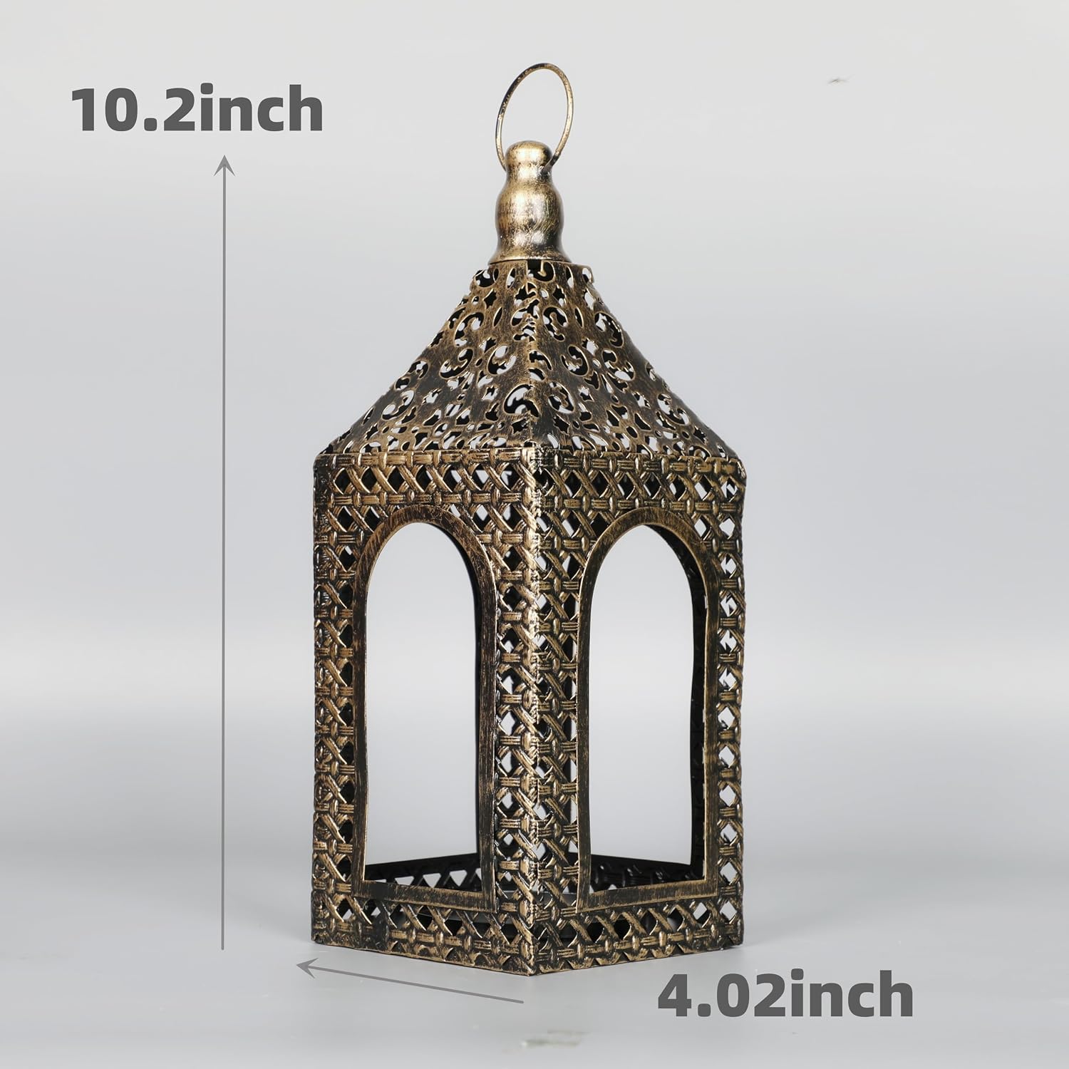Moroccan Lantern Lamp Decorative Candle Holders for Ramadan Decorations, Hanging, Outdoor Patio or Porch, Indoor Home Decor (Bronze10.2inch)