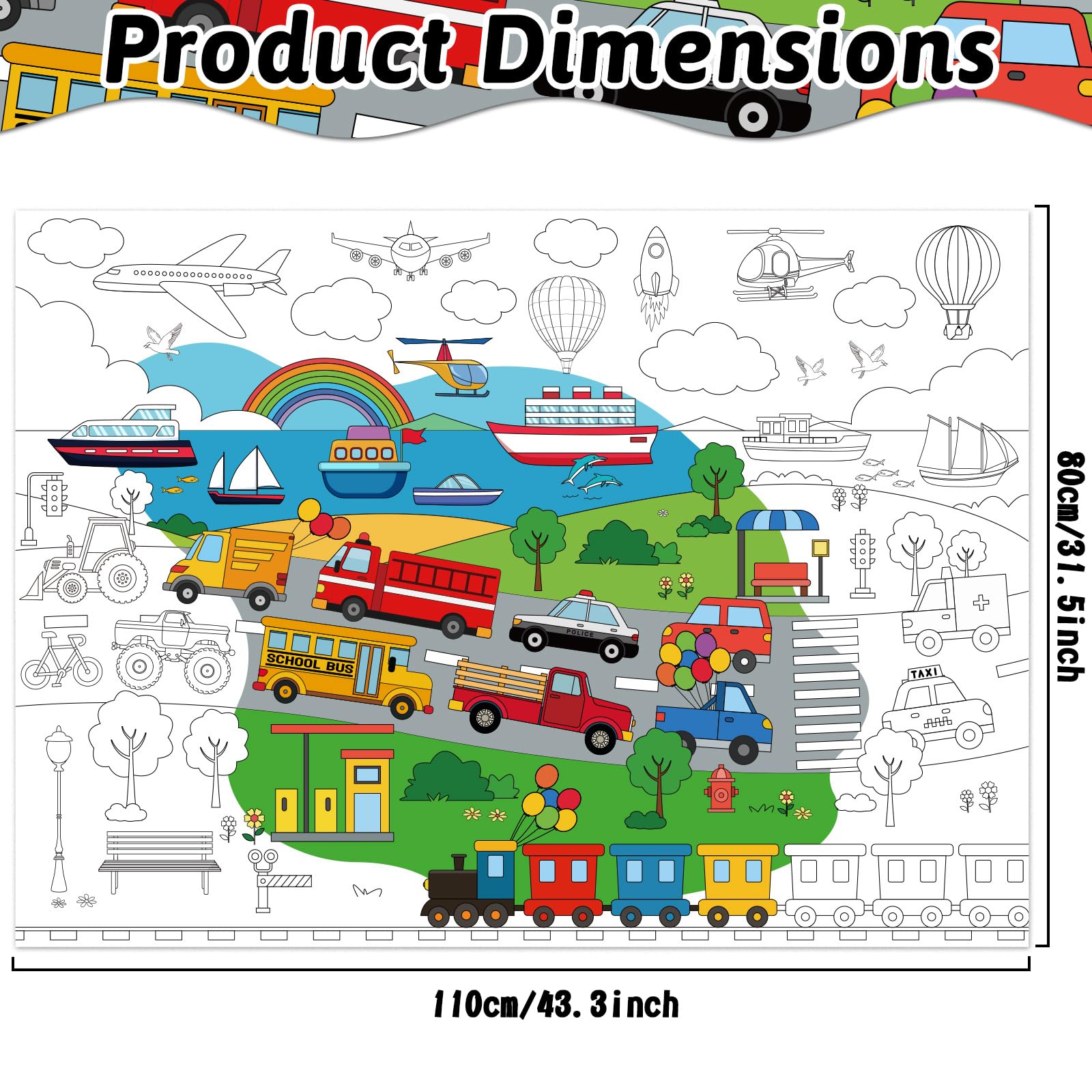 Snapklik.com : Transportation Coloring Poster For Kids Giant Coloring ...