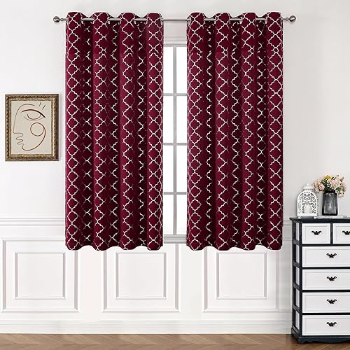 Miniatura 92 de Enactex Cortinas 100% opacas con aislamiento térmico de 84 pulgadas de largo para dormitorio, cortinas blancas con patrón geométrico dorado, cortina