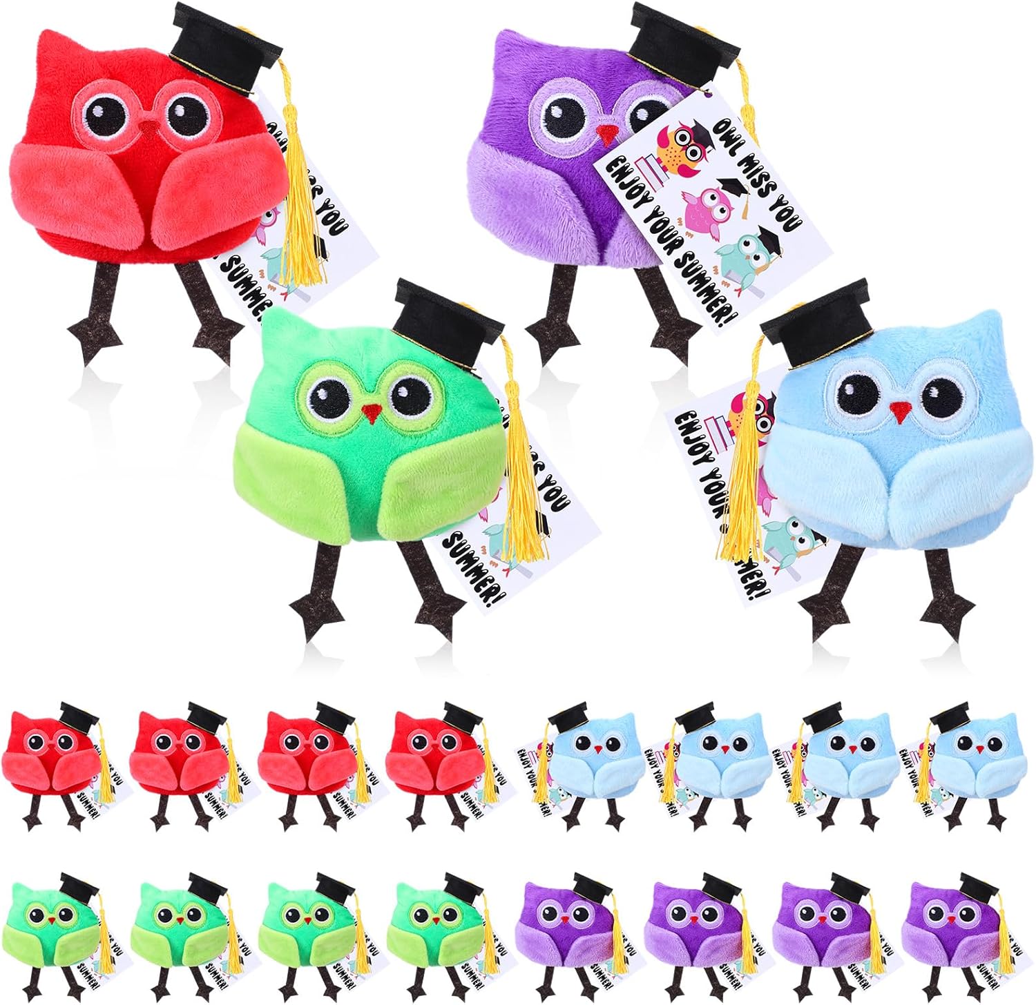 16 Pack College Graduation Stuffed Owl with Cards Bulk Grad Stuffed Animal Class of 2026 Graduation Gifts Mini Owl Animal with Cap for Grad Ceremony Party