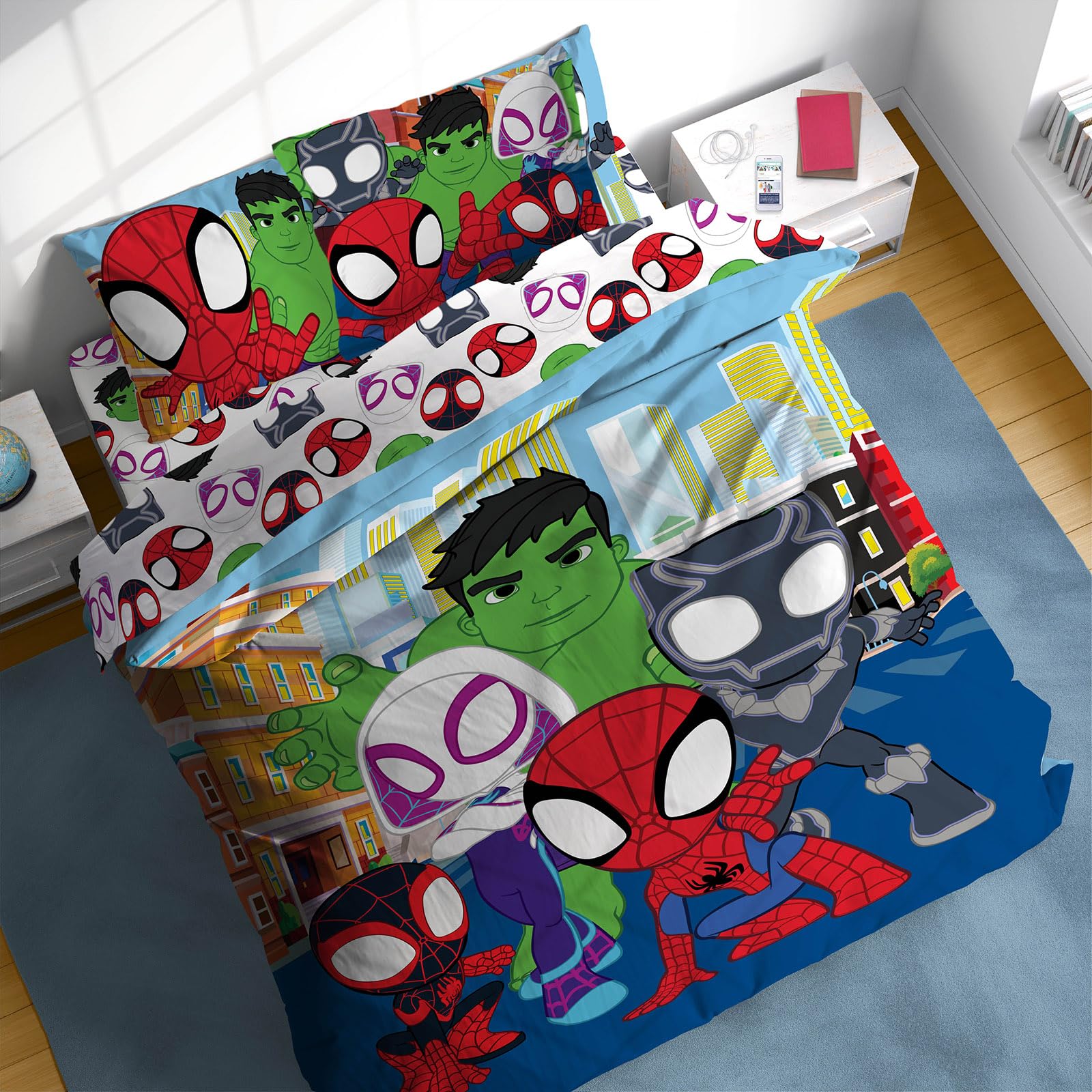 Sunny Side Up Marvel Spidey & His Amazing Friends Full Comforter Set - 7 Piece Kids Bedding Includes Comforter, Sheets & Pillow Cover - Super Soft Superheroes Microfiber Bed Set