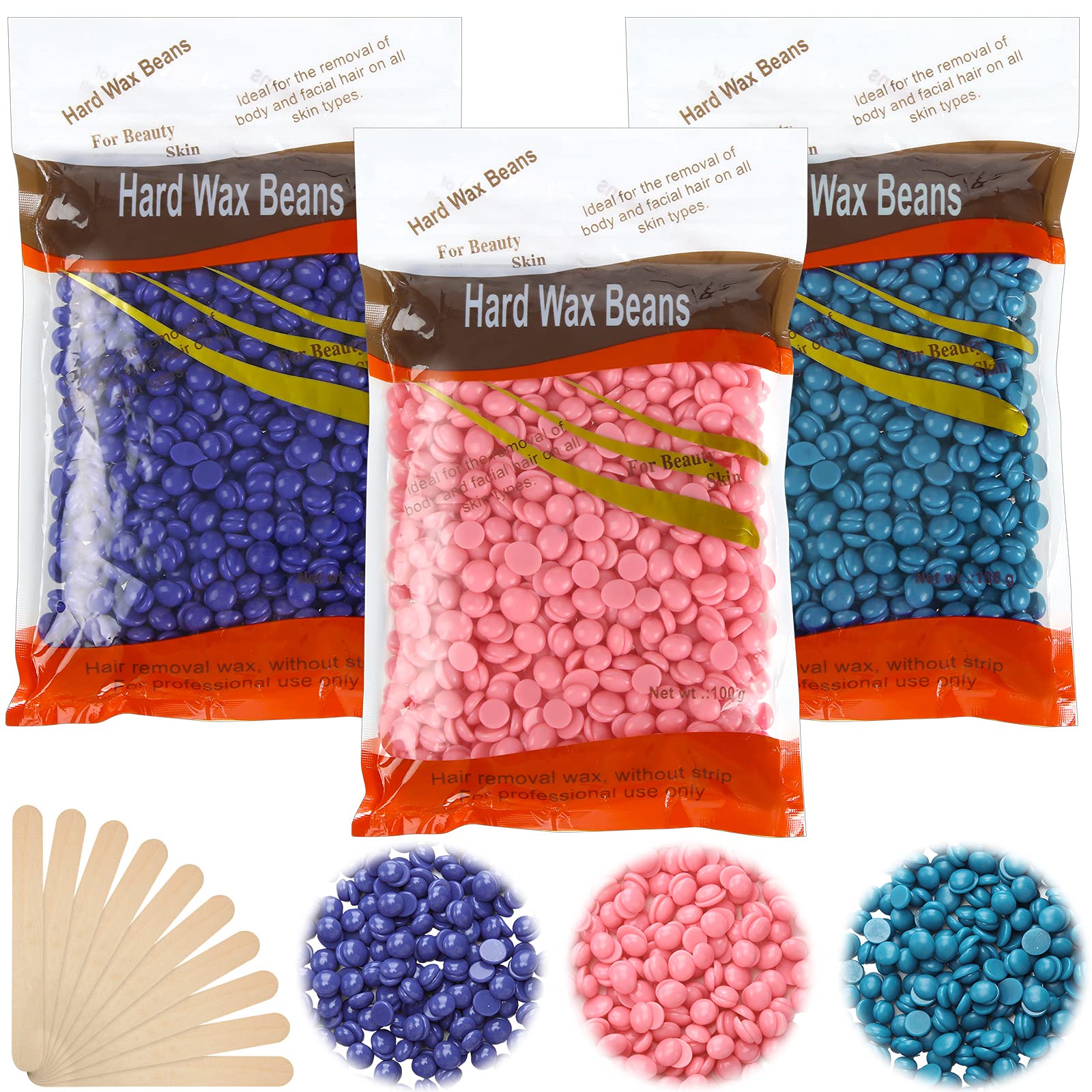 Amazon.com : 3 Bags Hard Wax Beads for Hair Removal 0.7 lb/ 300 g/ 10.6 oz  Body Facial Hair Removal Wax Beads Large Refill Faux Pearl Beans with 10  Pieces Waxing Spatulas