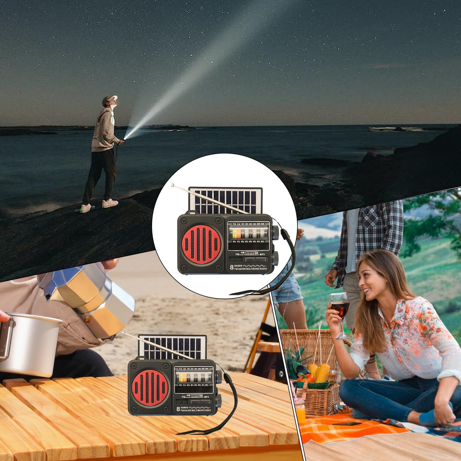 Radio a Manovella a Batteria con Torcia USB e Solare per Campeggio Sopravvivenza