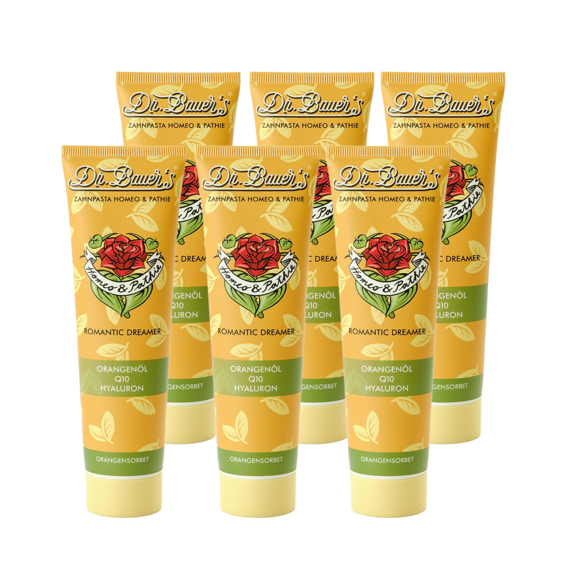Dr. Bauer's Homeo & Pathie Zahnpasta Romantic Dreamer, 90 ml (1er Pack) | Vegan, Homöopathisch, mit Hyaluron, Q10, Vitamin B12 & Orangenöl, Fruchtiger Orangengeschmack