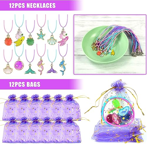 Miniatura 7 de 90 piezas de recuerdos de fiesta de sirena para niñas, suministros de cumpleaños de sirena con pulseras, collares, anillos, llaveros, calcomanías de