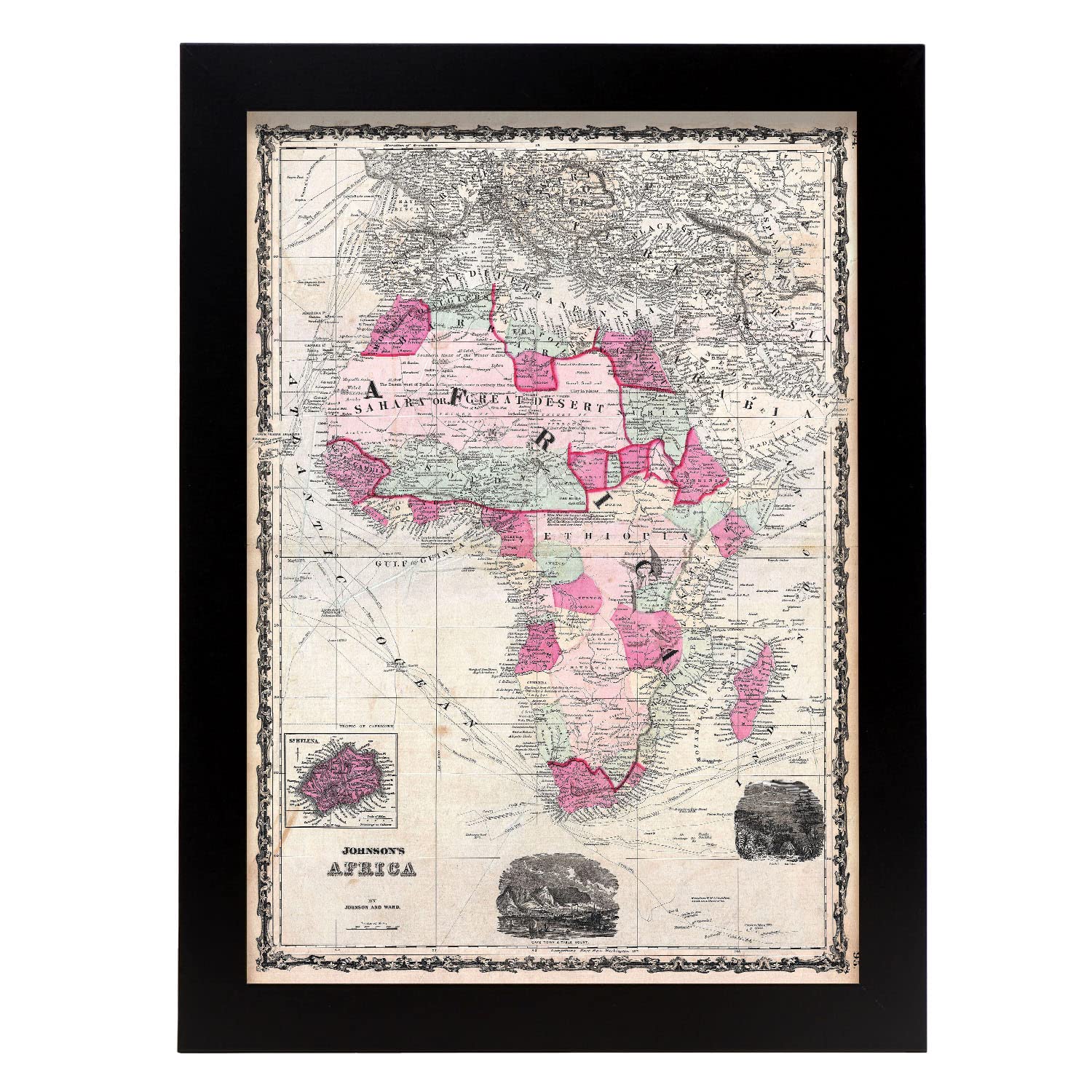 Nacnic 1862 Johnson Map of Africa Geographicus Afria Poster art, Size A4 No frame. Pictorical style Print for the decoration of living room walls, bedrooms, offices...