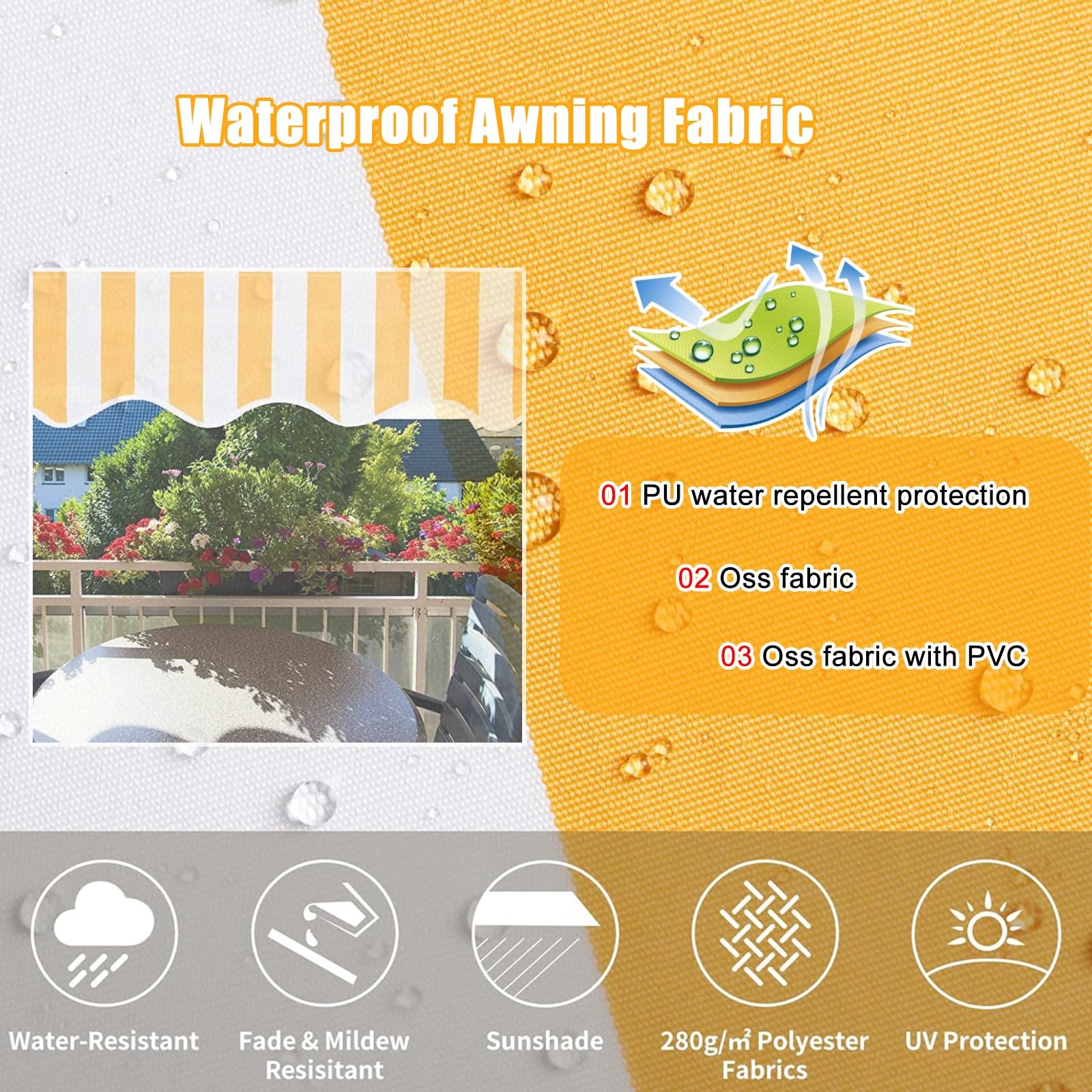 toile pour store banne Housse de rechange universelle pour auvents, camping-car, balcon, cour, terrasse, jardin, gazebo, tissu pare-soleil avec protection contre les UV et l'eau, couverture d'abri sup