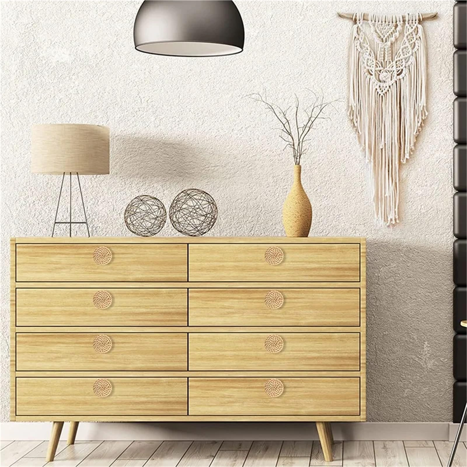 40 pomelli rotondi in rattan bohémien, per cassetti in legno, fatti a mano, per mobili da cucina, hardware (bianco)